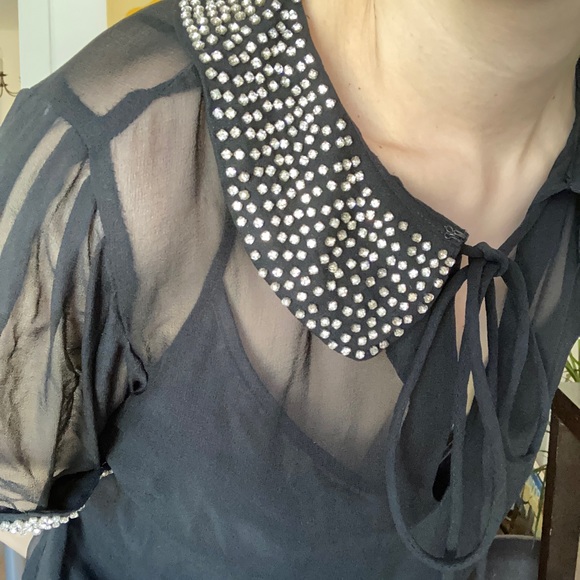 Top Shop black sheer pleated crystal maxi dress - Picture 5 of 5